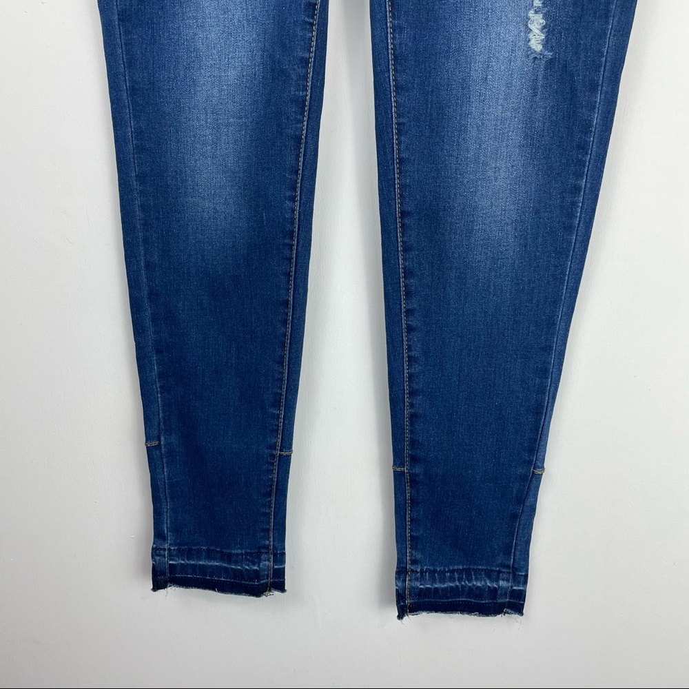 Nwt Beba Blue Dark Wash Skinny Jeans Sz 4 Distressed Raw Hem View 5